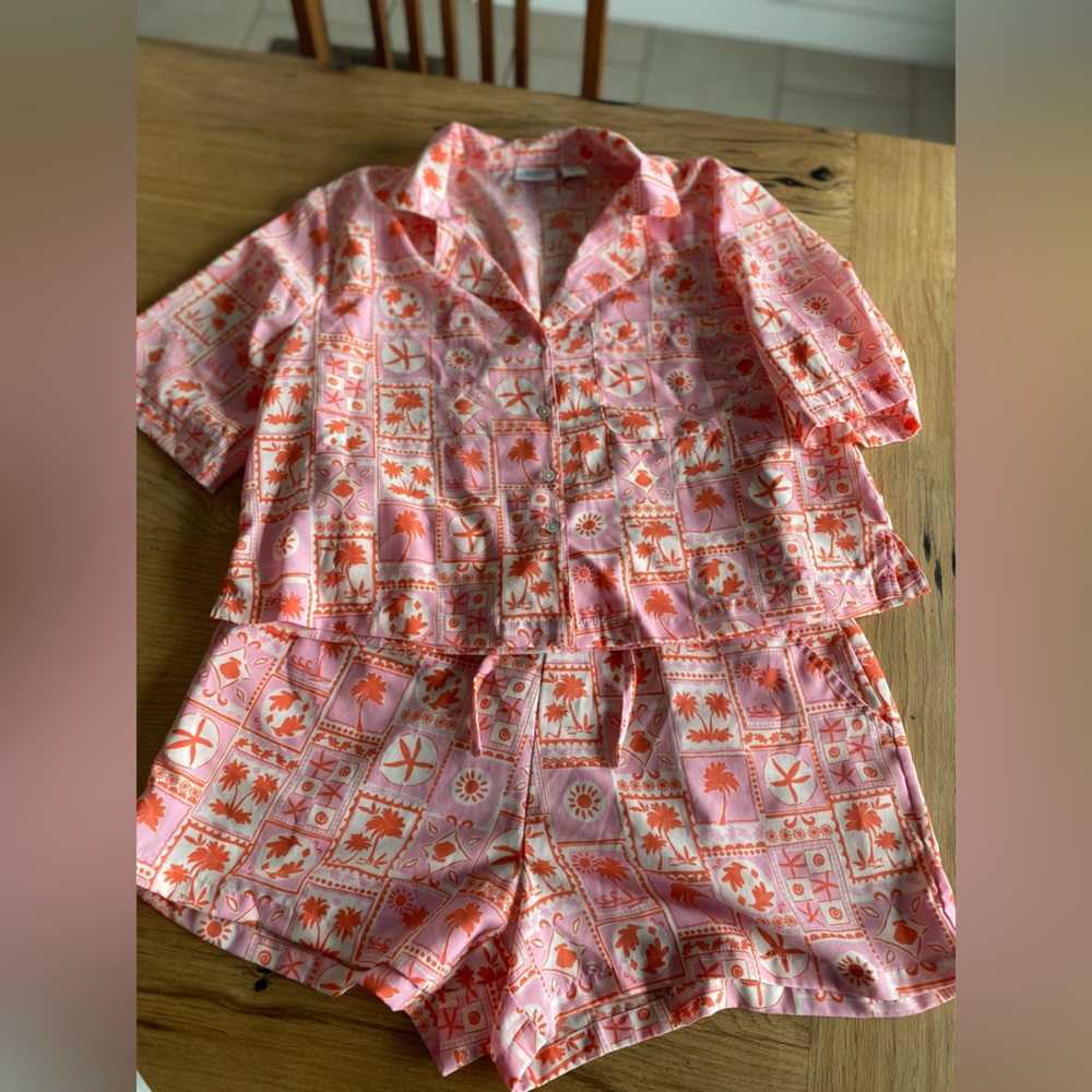 Sigrid Olsen Pink Orange Tropical Pajama‎ Shorts Set Women’s Medium Preloved